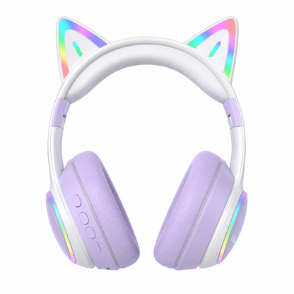 SHOPCAST CatGlow BT53 – Casque Bluetooth 5.3 Oreilles de Chat RGB | LED Dégradé | Driver 40mm | Micro | Pliable