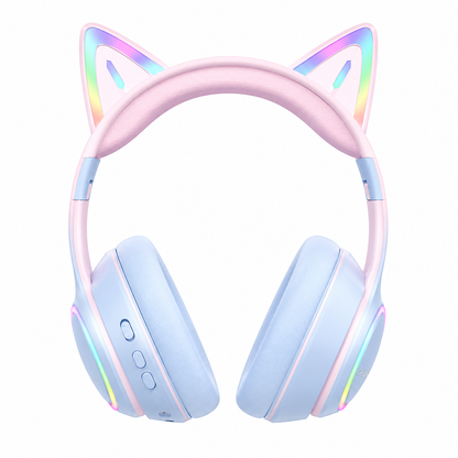 SHOPCAST CatGlow BT53 – Casque Bluetooth 5.3 Oreilles de Chat RGB | LED Dégradé | Driver 40mm | Micro | Pliable
