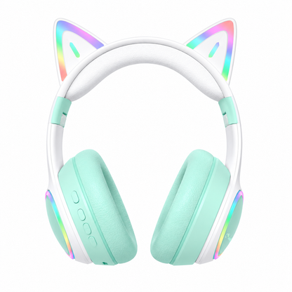 SHOPCAST CatGlow BT53 – Casque Bluetooth 5.3 Oreilles de Chat RGB | LED Dégradé | Driver 40mm | Micro | Pliable