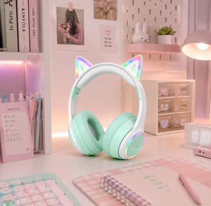SHOPCAST CatGlow BT53 – Casque Bluetooth 5.3 Oreilles de Chat RGB | LED Dégradé | Driver 40mm | Micro | Pliable