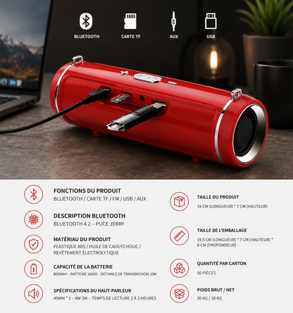 SHOPCAST BoomPro 200 — Enceinte Bluetooth Portable 200W IPX7 | Subwoofer Hi-Fi, Radio FM, TWS, Carte TF