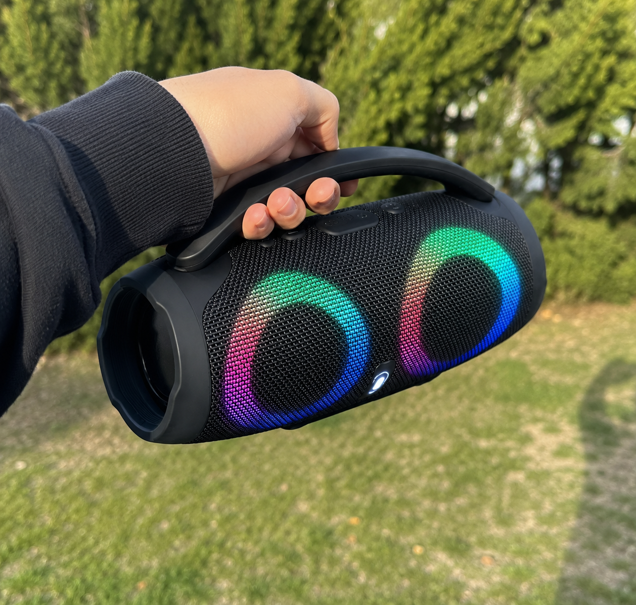 SHOPCAST RGBoom 100 — Enceinte Bluetooth Portable 100W RGB | Subwoofer 360°, TWS, Radio FM, Waterproof