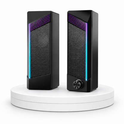 SHOPCAST DeskPro RGB — Enceintes PC USB Stéréo 2.0 | Lumières RGB 7 Couleurs, Jack 3.5mm, Gaming