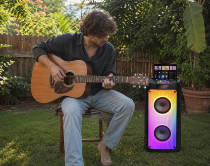 SHOPCAST KaraParty T10 — Enceinte Karaoké Bluetooth | 2 Micros, Lumières LED, Subwoofer, TWS, 8h Autonomie
