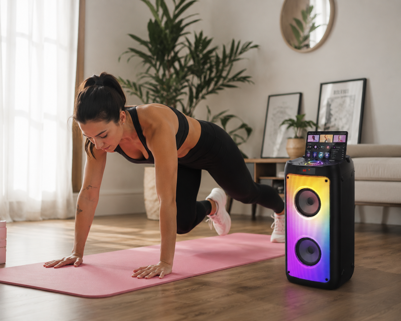 SHOPCAST KaraParty T10 — Enceinte Karaoké Bluetooth | 2 Micros, Lumières LED, Subwoofer, TWS, 8h Autonomie