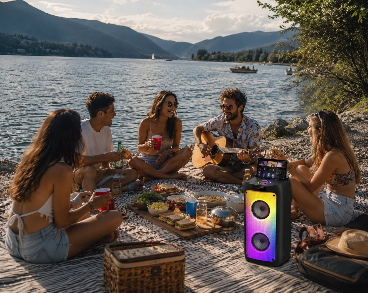 SHOPCAST KaraParty T10 — Enceinte Karaoké Bluetooth | 2 Micros, Lumières LED, Subwoofer, TWS, 8h Autonomie