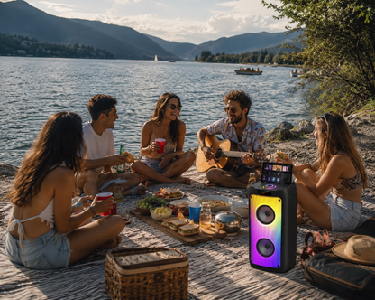SHOPCAST KaraParty T10 — Enceinte Karaoké Bluetooth | 2 Micros, Lumières LED, Subwoofer, TWS, 8h Autonomie