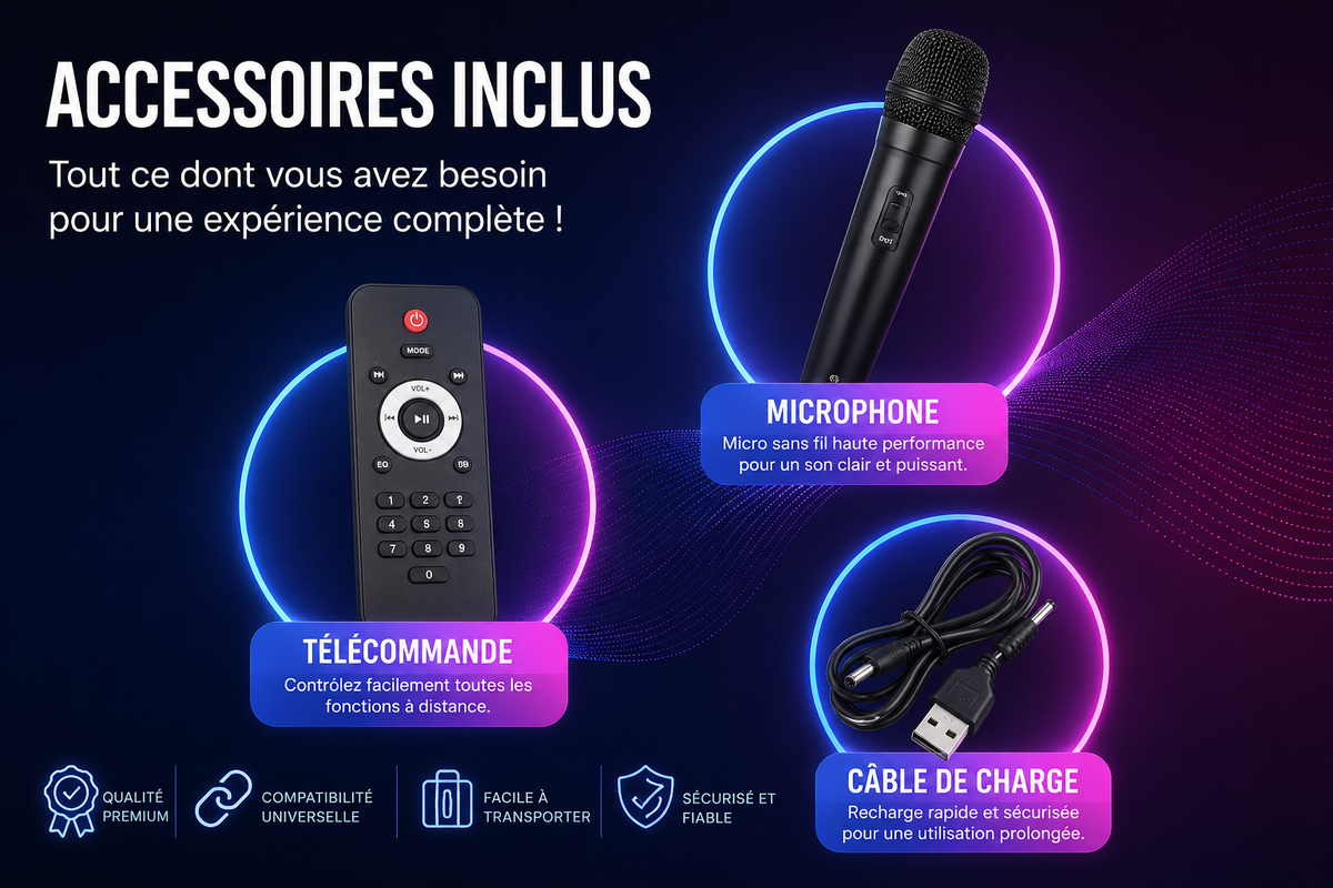 SHOPCAST PartyMax 1000 — Enceinte Bluetooth 1000W 3×8" | Micro Sans Fil, LED, Radio FM, Télécommande, Extérieur