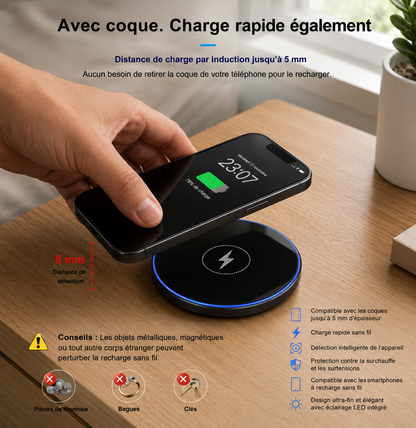 SHOPCAST AuraPad — Chargeur Sans Fil LED 15W | iPhone & Samsung