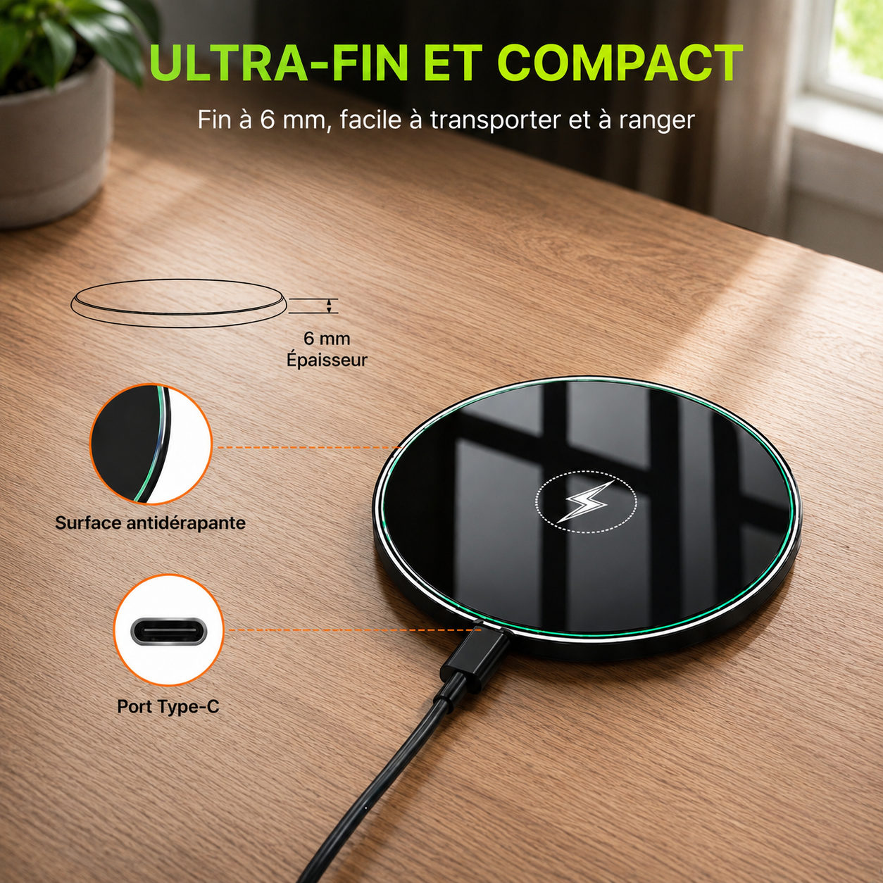 SHOPCAST AuraPad — Chargeur Sans Fil LED 15W | iPhone & Samsung