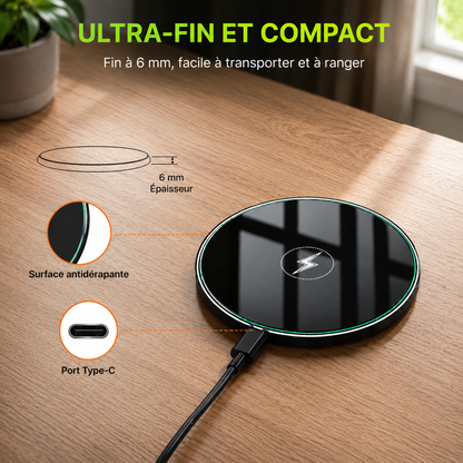 SHOPCAST AuraPad — Chargeur Sans Fil LED 15W | iPhone & Samsung