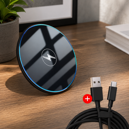 SHOPCAST AuraPad — Chargeur Sans Fil LED 15W | iPhone & Samsung