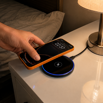 SHOPCAST AuraPad — Chargeur Sans Fil LED 15W | iPhone & Samsung