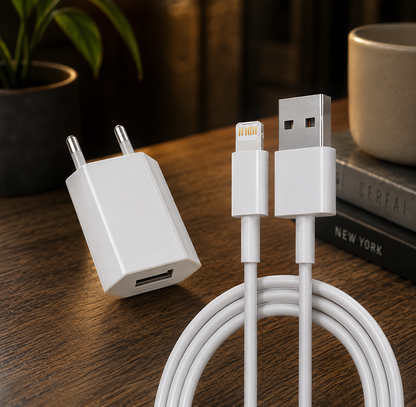 SHOPCAST PlugEssential — Chargeur Secteur EU + Câble USB iPhone | 1m, 1.5m, 2m