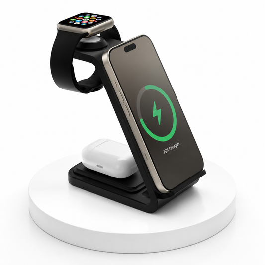 SHOPCAST TrioCharge — Station Sans Fil 3-en-1 30W | iPhone, Apple Watch & AirPods
