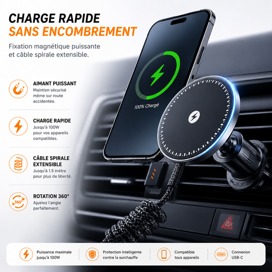 SHOPCAST MagCharge Air — Chargeur Voiture Sans Fil Magnétique 15W | Support Grille iPhone