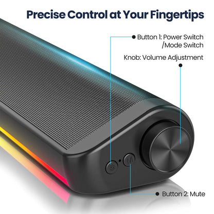 SHOPCAST SoundBar RGB — Enceinte PC Filaire & Bluetooth | Subwoofer, Son 3D Surround, USB