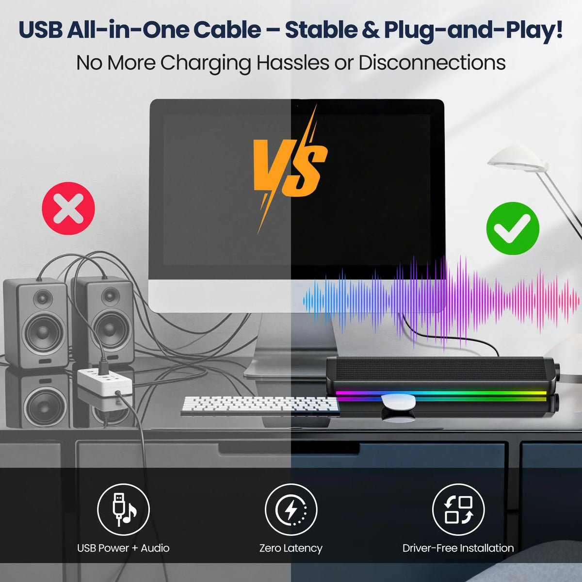 SHOPCAST SoundBar RGB — Enceinte PC Filaire & Bluetooth | Subwoofer, Son 3D Surround, USB