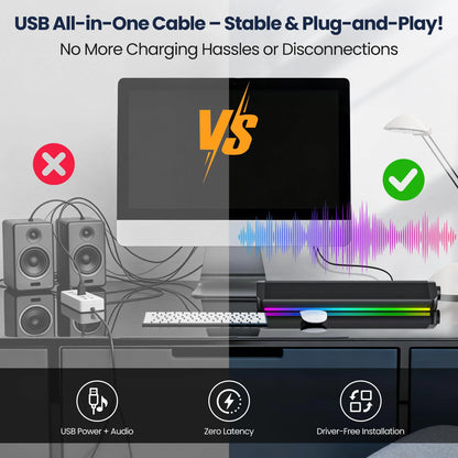SHOPCAST SoundBar RGB — Enceinte PC Filaire & Bluetooth | Subwoofer, Son 3D Surround, USB