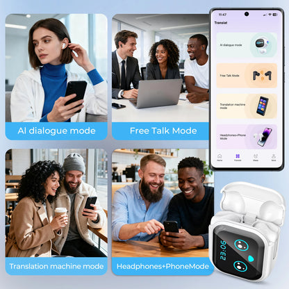 SHOPCAST NE20 AI – Écouteurs TWS Bluetooth 6.0 | Traducteur IA 135 Langues | Écran LCD | IPX5